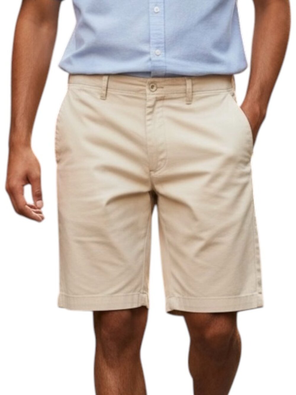 Mens 4-Pocket Summer Golf Casual Cotton Chino Shorts, Belted, Light Beige, Sz 40